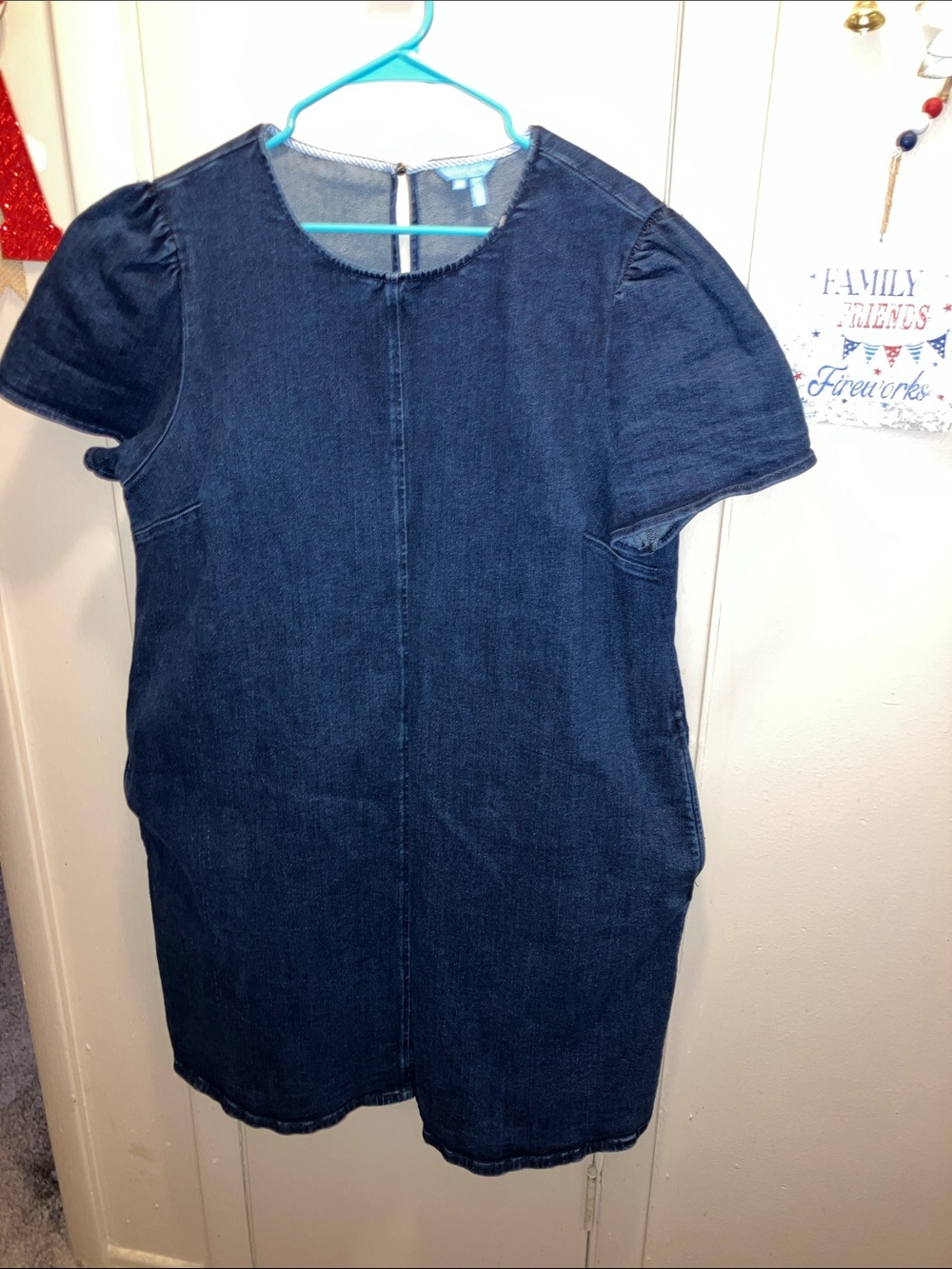 Draper James Dark Indigo Denim Dress with Pockets & Keyhole Back Size 20